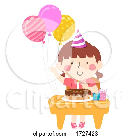 Kid Girl Class Desk Birthday Balloons Illustration by BNP Design Studio