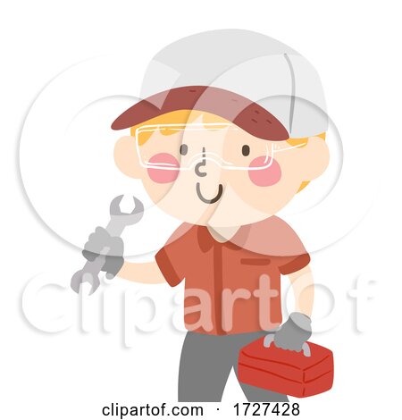 Kid Boy Mechanic Wrench Toolbox Play Illustration by BNP Design Studio