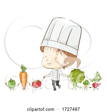 Kid Girl Chef Vegetable Mascots Unite Illustration by BNP Design Studio