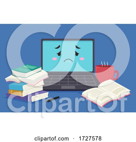 Mascot Laptop Tired Books Illustration by BNP Design Studio