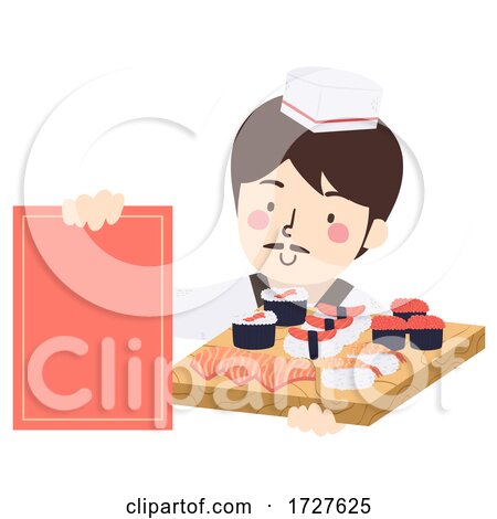Man Hold Sushi Board Illustration by BNP Design Studio