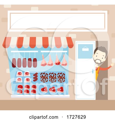 Man Meat Front Shop Waving Open Illustration by BNP Design Studio