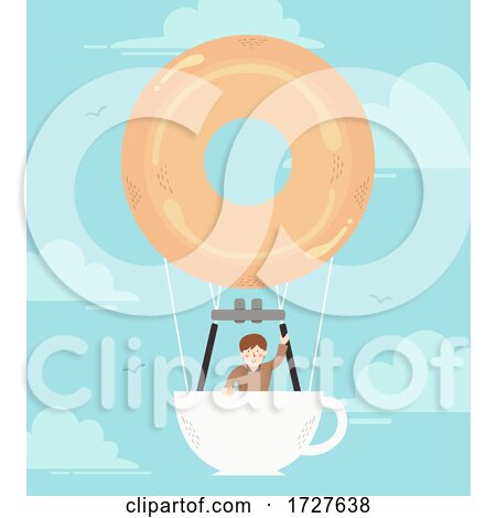 Man Coffee Donut Hot Air Balloon Illustration by BNP Design Studio