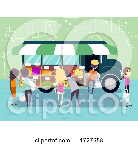 People Girl Truck Mobile Market Buy Illustration by BNP Design Studio