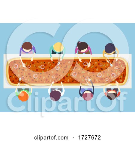 People Long Prepared Pizza Top View Illustration by BNP Design Studio