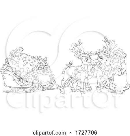 Christmas Santa Claus with His Reindeer and Sleigh by Alex Bannykh
