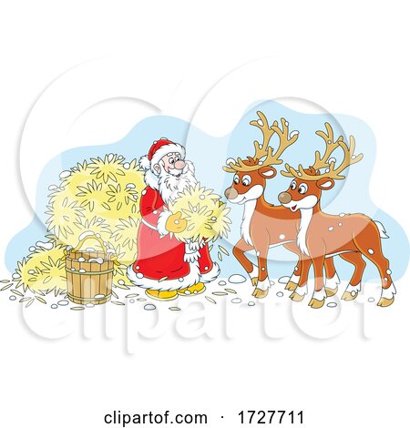 Christmas Santa Claus Feeding His Reindeer by Alex Bannykh