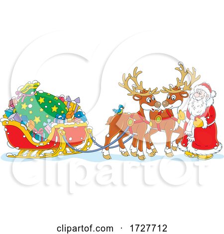 Christmas Santa Claus with His Reindeer and Sleigh by Alex Bannykh