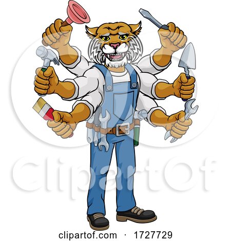 Wildcat Multitasking Handyman Holding Tools by AtStockIllustration