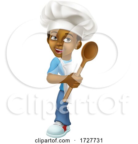 Black Boy Cartoon Child Chef Kid Sign by AtStockIllustration