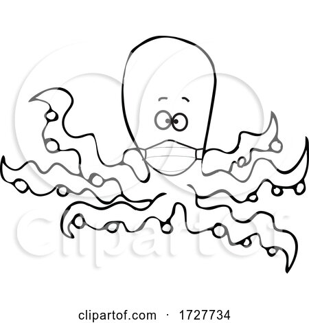 Cartoon Black and White Octopus Wearing a Mask by djart