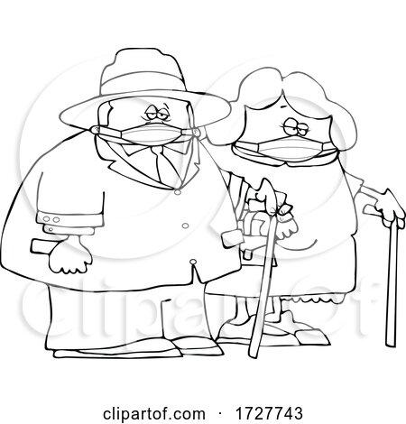 Cartoon Old Couple Wearing Masks and Walking with Canes by djart