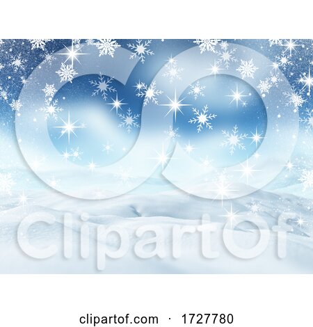 3D Christmas Landscape with Snow and Falling Snowflakes by KJ Pargeter