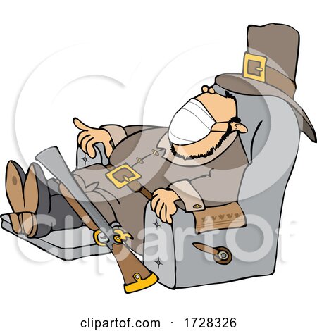 Cartoon Pilgrim Wearing a Mask and Napping in a Chair by djart
