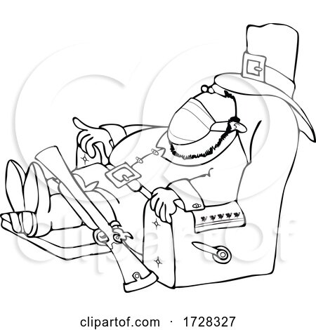 Cartoon Male Pilgrim Wearing a Mask and Napping in a Chair by djart