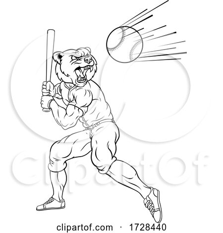 Bear Baseball Player Mascot Swinging Bat at Ball by AtStockIllustration