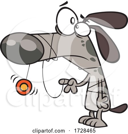Cartoon Dog with His Snout Tangled in a Yo Yo String by toonaday