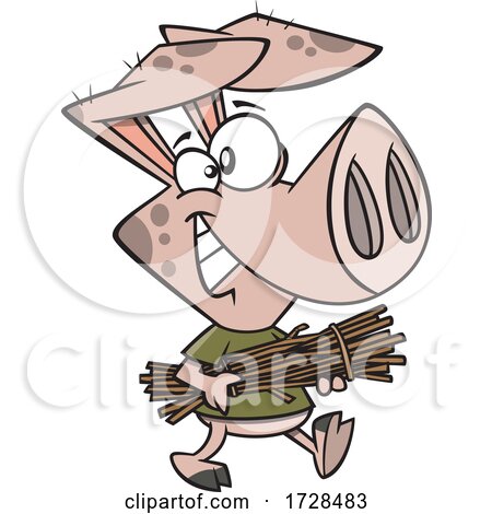 Cartoon Pig Carrying Sticks from the Three Little Pigs by toonaday
