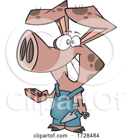 Cartoon Pig Carrying a Brick from the Three Little Pigs by toonaday