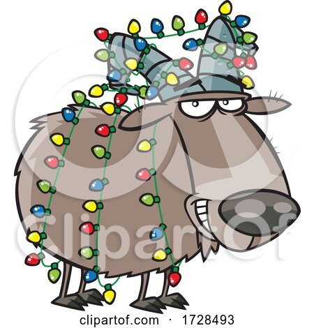 Cartoon Christmas Goat Decorated in Lights by toonaday