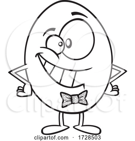 Cartoon Lineart Happy Egg Wearing a Bowtie by toonaday