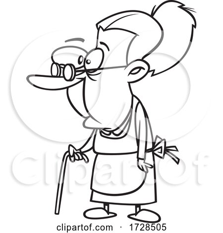 Cartoon Lineart Granny Using a Cane by toonaday