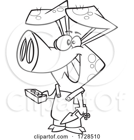 Cartoon Lineart Pig Carrying a Brick from the Three Little Pigs by toonaday