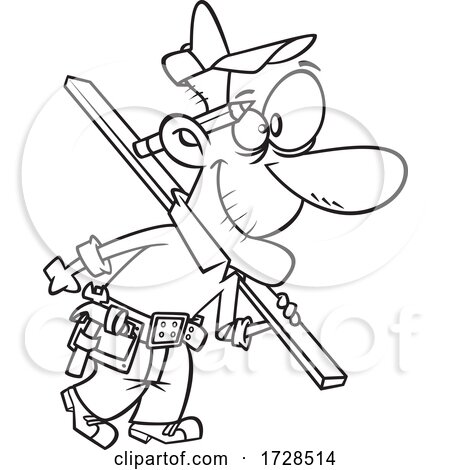 Cartoon Lineart Senior Carpenter Carrying Lumber by toonaday