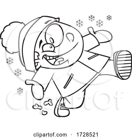 Cartoon Lineart Boy Running in Snow by toonaday