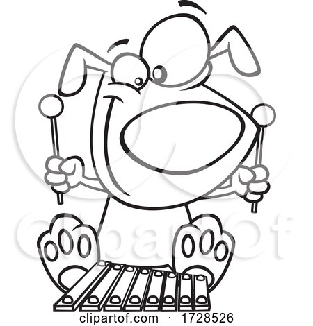 Cartoon Lineart Dog Playing a Xylophone by toonaday