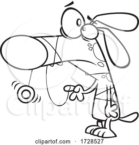 Cartoon Lineart Dog with His Snout Tangled in a Yo Yo String by toonaday