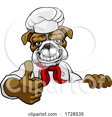 Bulldog Chef Mascot Thumbs up Sign Cartoon by AtStockIllustration