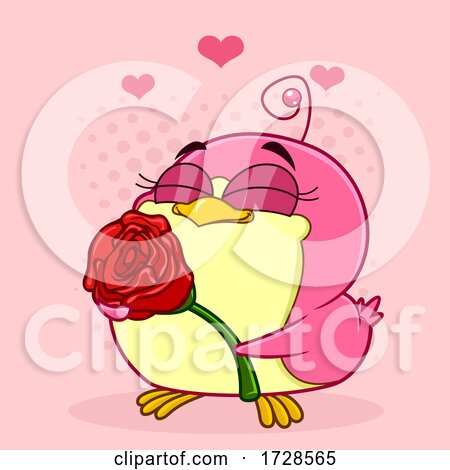 Chickadee in Love and Holding a Rose by Hit Toon