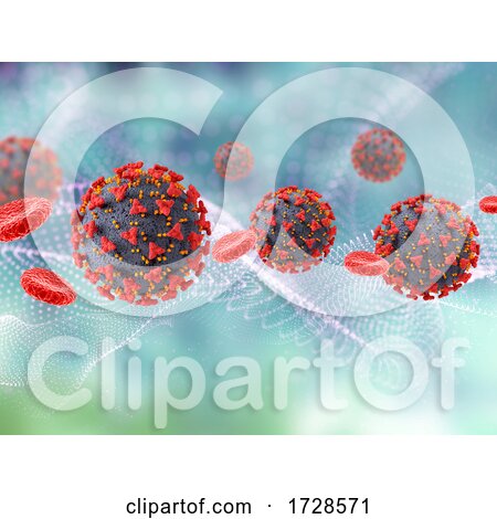 3D Medical Background with Covid 19 Virus Cells and Blood Cells by KJ Pargeter