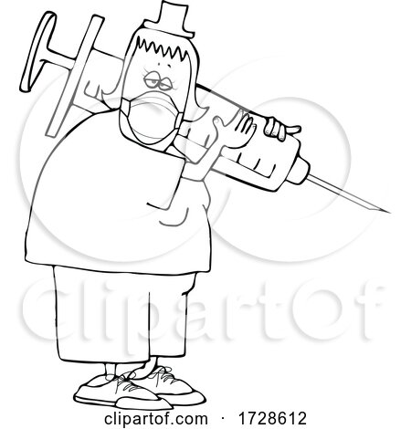 Cartoon Tired Nurse Wearing a Mask and Carrying a Giant Syringe by djart