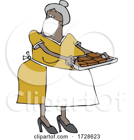 Cartoon Lady Wearing a Mask and Baking Brownies by djart