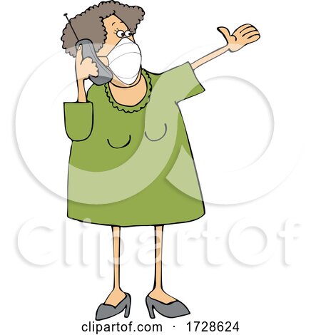 Cartoon Lady Wearing a Mask and Talking on a Cell Phone by djart