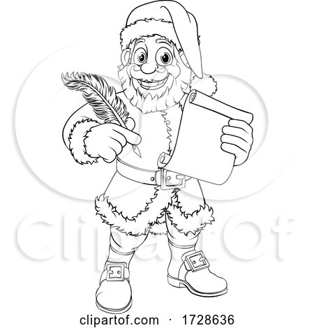 Santa Claus Black and White Outline Cartoon by AtStockIllustration