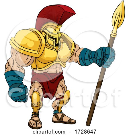 Spartan Gladiator Trojan Warrior Soldier Cartoon by AtStockIllustration