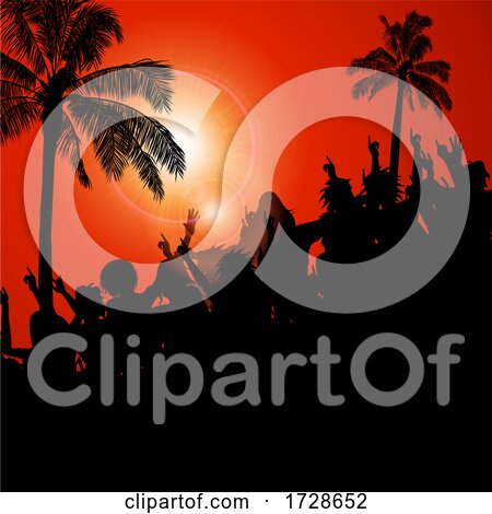 Silhouette Crowd and Palm Trees on Red Background by elaineitalia