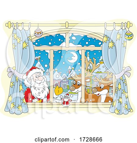 Christmas Santa and Reindeer at a Window by Alex Bannykh