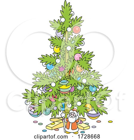 Decorated Christmas Tree and Mini Santa by Alex Bannykh