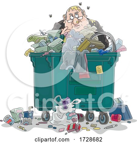 Cartoon Fat Politician or Business Man in a Dumpster by Alex Bannykh