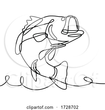 Largemouth Bass Widemouth Bass or Bigmouth Jumping up Continuous Line Drawing by patrimonio