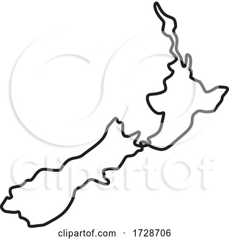 Map of New Zealand Showing North Island and South Island Continuous Line Drawing by patrimonio