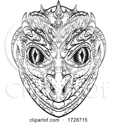Head of a Reptilian Humanoid or Anthropomorphic Reptile Part Human Part Lizard Line Art Drawing by patrimonio