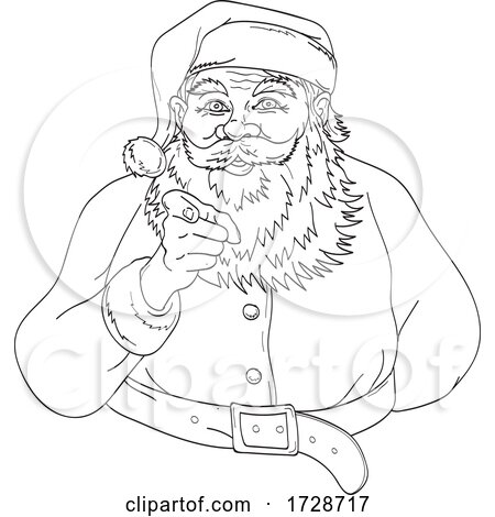 Santa Claus Saint Nicholas or Father Christmas Pointing Index Finger Saying I Want You Line Art Drawing by patrimonio