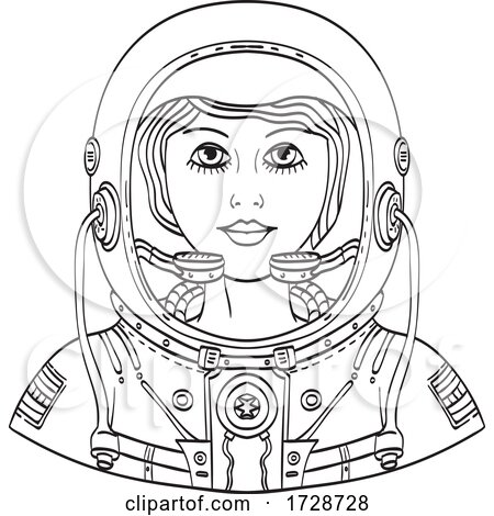 Female astronaut head-frnt-DWG-BW-CUT by patrimonio