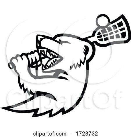 Mongoose with Lacrosse Stock Mascot Black and White by patrimonio