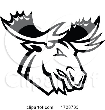 Angry Moose or Elk Looking to Side Mascot Black and White by patrimonio